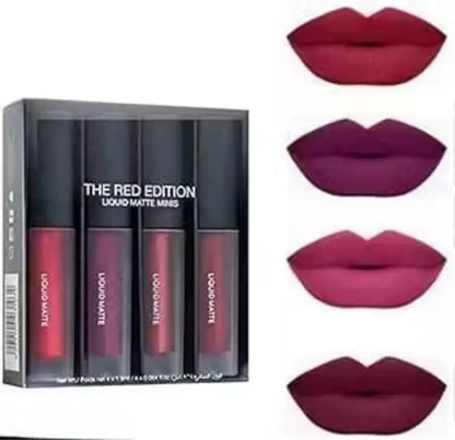 Combo of 4-in-1 Red Matte Lipstick & Waterproof Eye Makeup Set (Pack of 6)