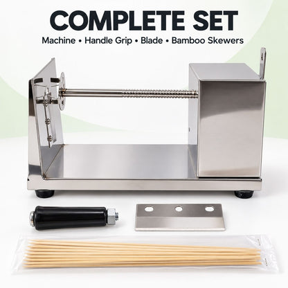 Wukusy manual steel potato spiral cutter with crank handle and skewers, one-piece kitchen tool