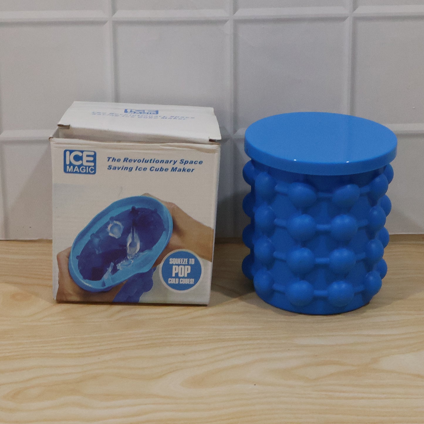Wukusy silicone ice cube maker cup with lid, squeeze to pop mold, space-saving design, for making ice cubes easily