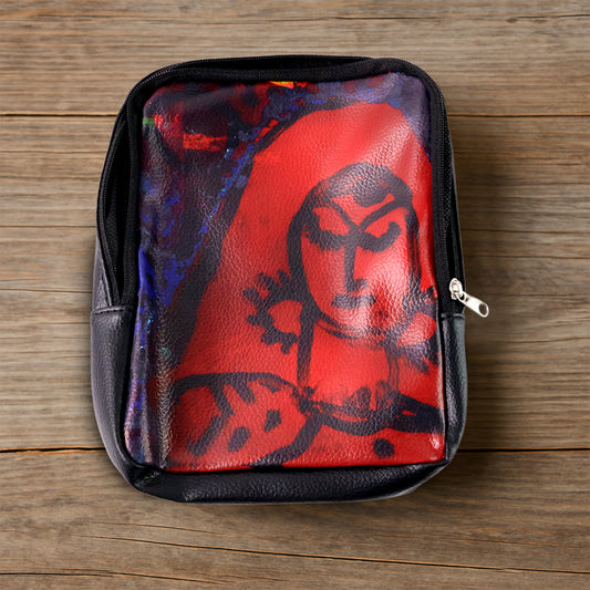 Handcrafted Wukusy multipurpose zipper pouch with traditional art print, ideal for office organization, shown with vibrant design.