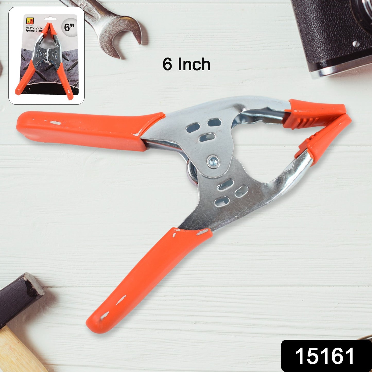 Heavy duty 6-inch spring clamps by Wukusy, metal clamps with strong spring mechanism for holding materials securely.