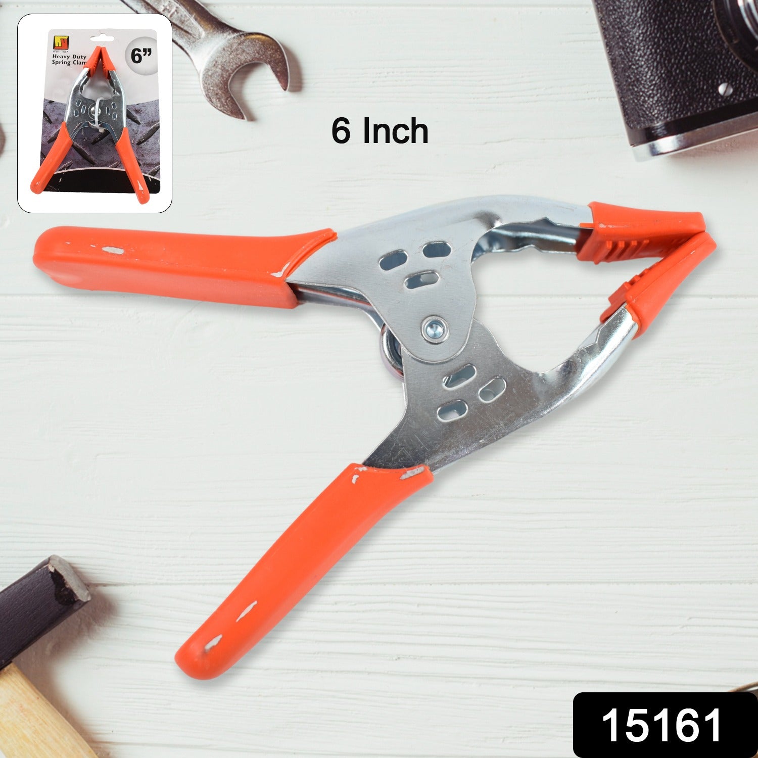 Heavy duty 6-inch spring clamps by Wukusy, metal clamps with strong spring mechanism for holding materials securely.