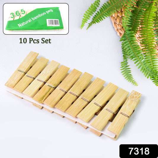 Set of 10 heavy-duty bamboo wooden cloth clips or pegs by Wukusy, ideal for home improvement and laundry tasks.