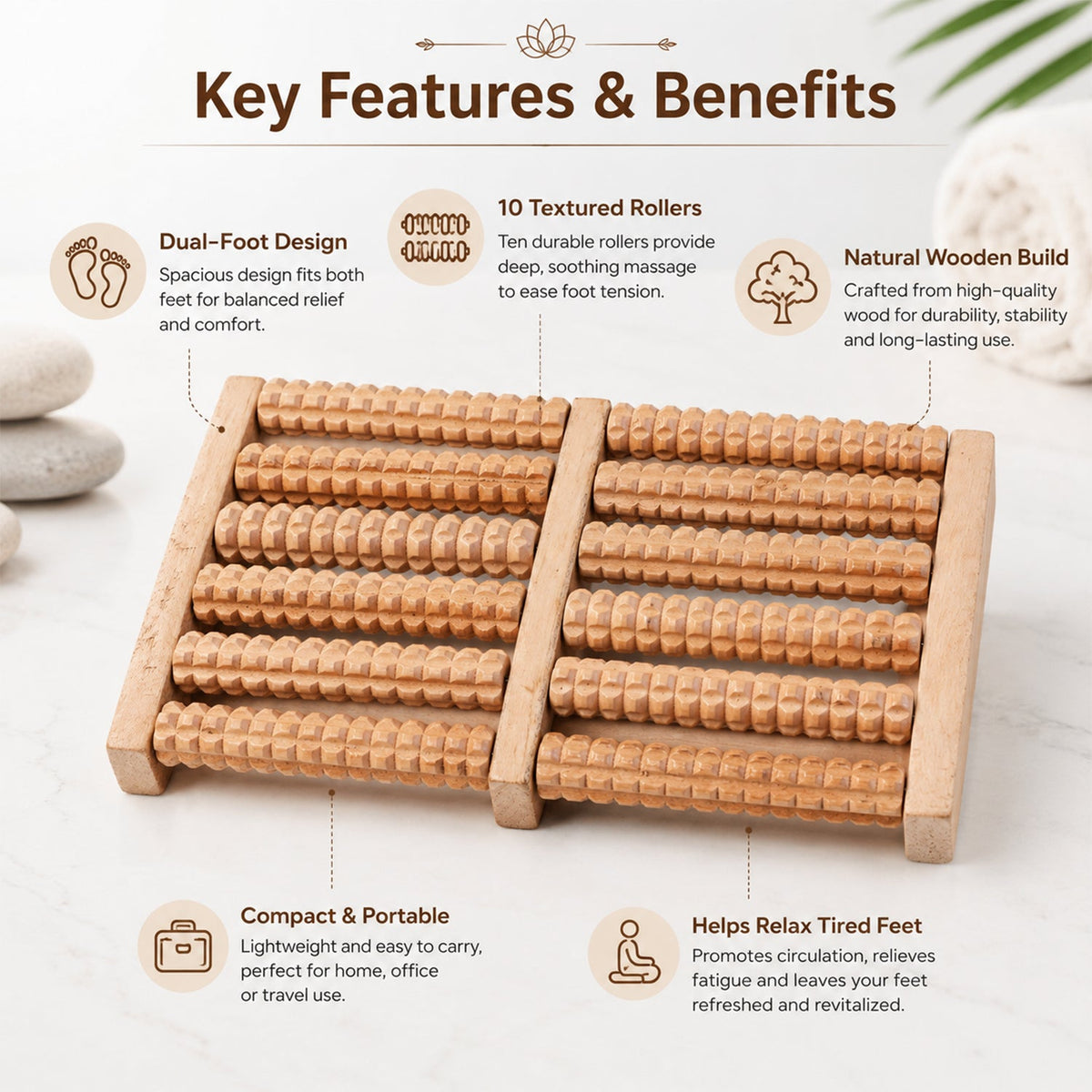 Manual Wooden Dual Foot Roller Massager With Textured Rollers For Home (1 Piece)