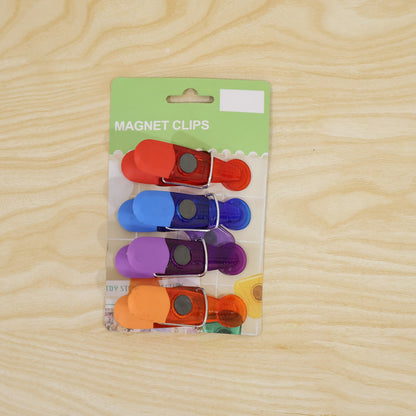 Colourful Plastic Magnetic Clips For Fridge Notes Photos And Papers (4 Pc Set)