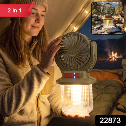 2 In 1 Solar Rechargeable Camping Fan With Led Lantern Light Portable (1 Pc)