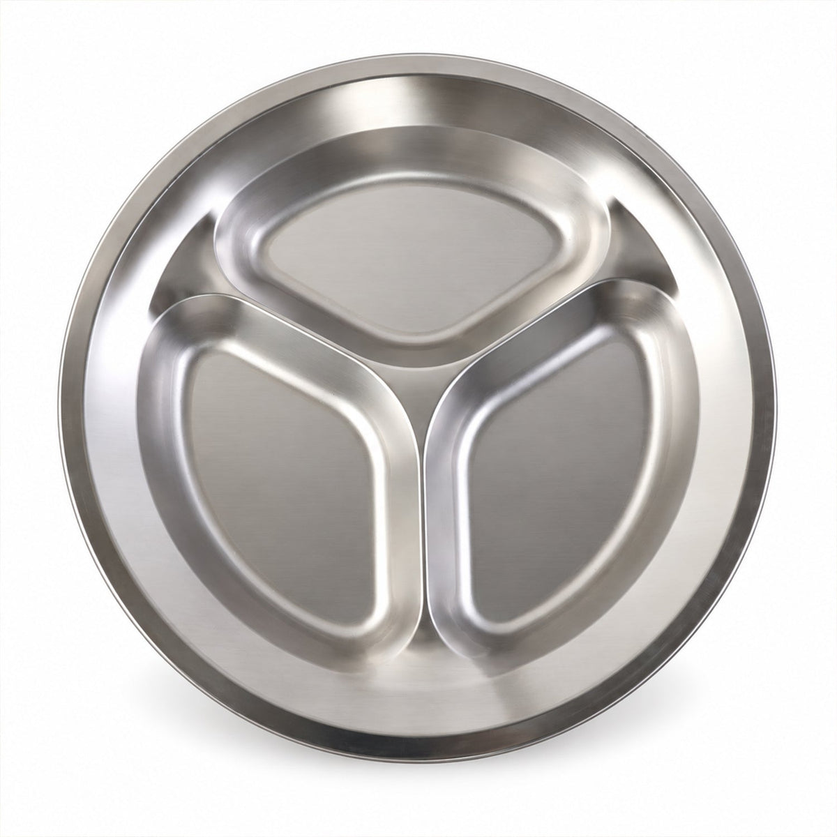 Wukusy stainless steel 3-compartment plate for meals and snacks, 25.5x25.5 cm, with three sections for serving food.