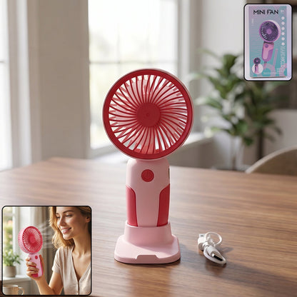 Wukusy mini handheld rechargeable personal fan with stand, portable USB desk fan, compact and lightweight for personal cooling.
