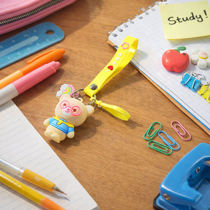 Cute Cartoon Teddy Bear Keychain With Yellow I Love You Strap (1 Pc)
