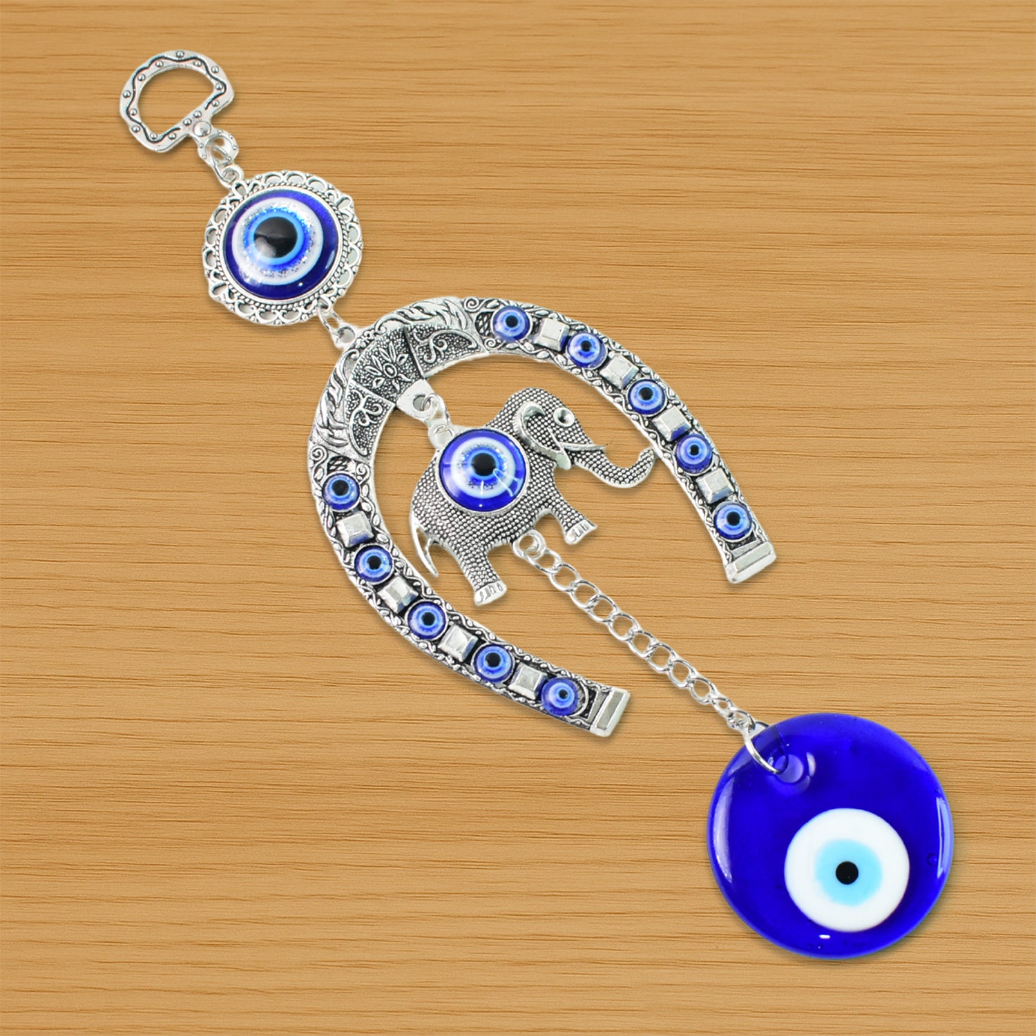 Decorative Evil Eye Hanging With Elephant And Horseshoe Motif  Wind Chime (1 Pc)