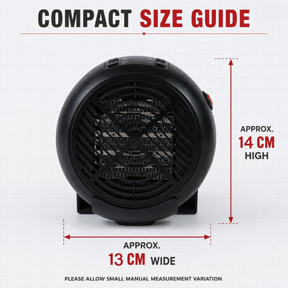 Wukusy compact electric room heater with digital temperature and timer controls, featuring a two-pin plug and adjustable settings.