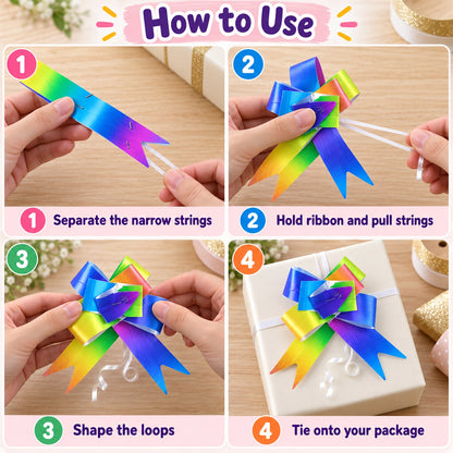 Set of five colorful pull bow ribbons from Wukusy, perfect for gift wrapping, bouquets, and hampers with vibrant, decorative bows.