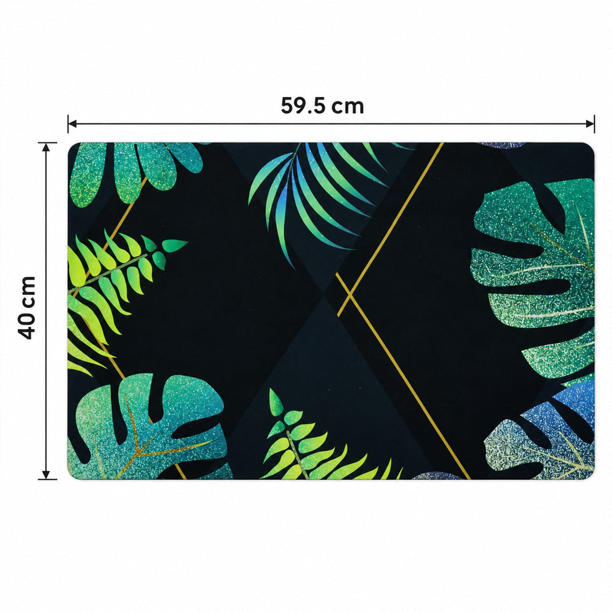 Decorative tropical leaf print indoor door mat by Wukusy, 59.5x40 cm, featuring vibrant green tropical leaf design.