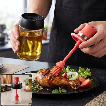 250 Ml Glass Oil Dispenser Bottle With Silicone Brush For Kitchen Cooking (1 Pc)