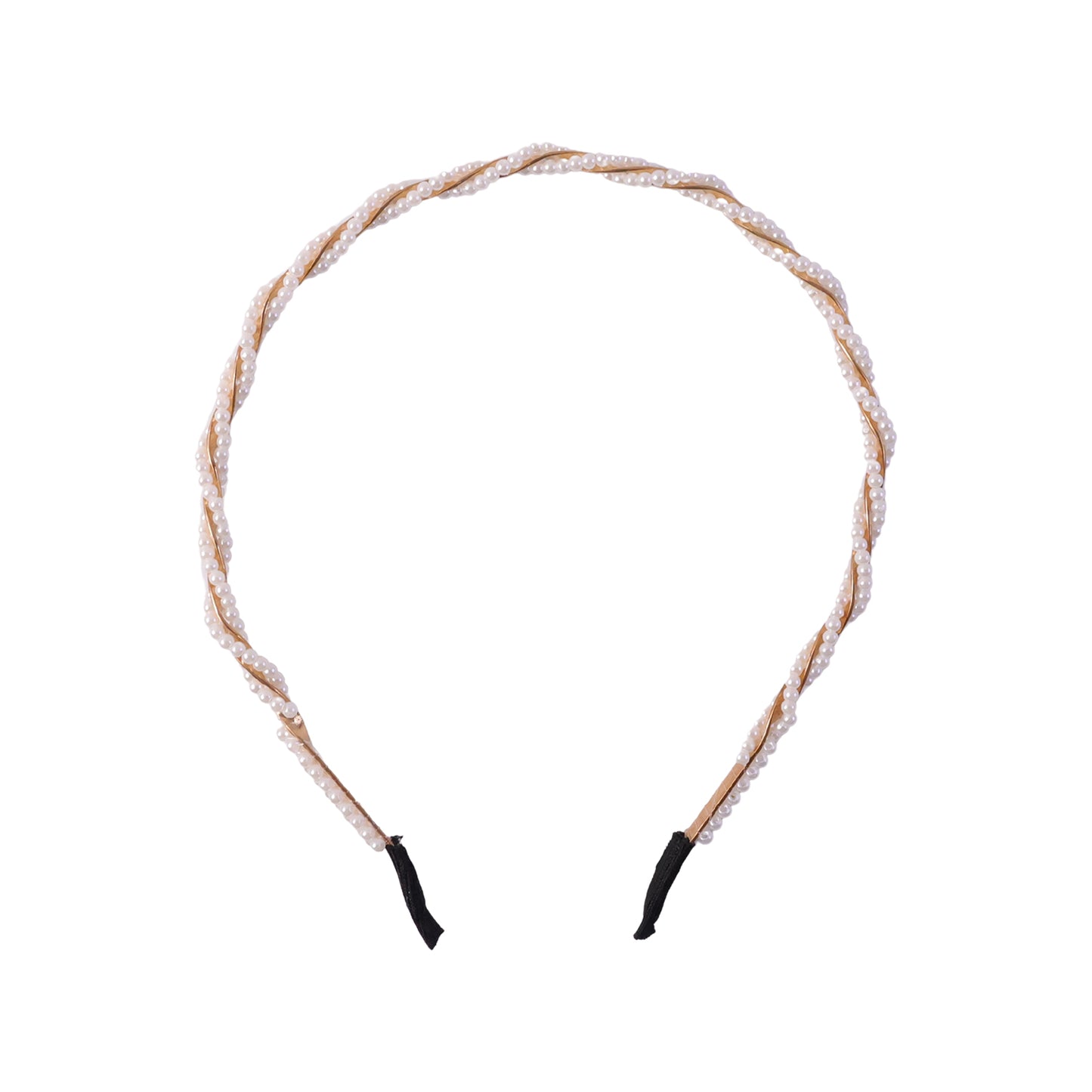 Elegant pearl design hairband by Wukusy featuring a delicate string of pearls on a sleek hair accessory.
