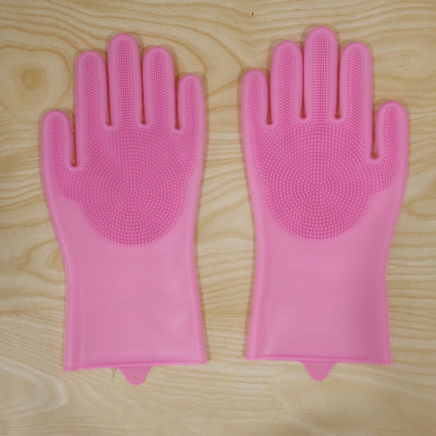 Pink Silicone Cleaning Gloves With Scrubbing Bristles For Kitchen Washing (1 Pair)