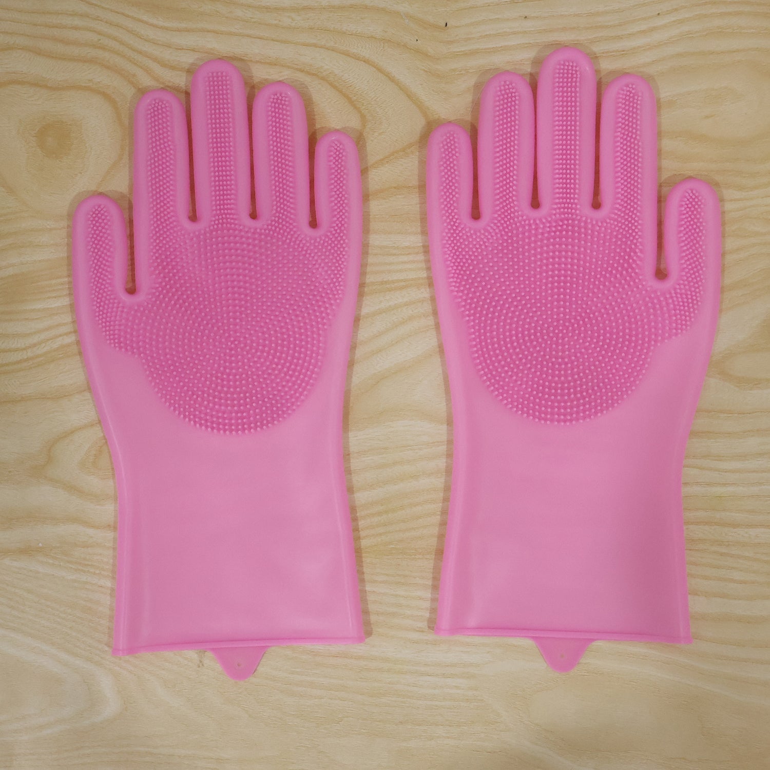 Pink Silicone Cleaning Gloves With Scrubbing Bristles For Kitchen Washing (1 Pair)