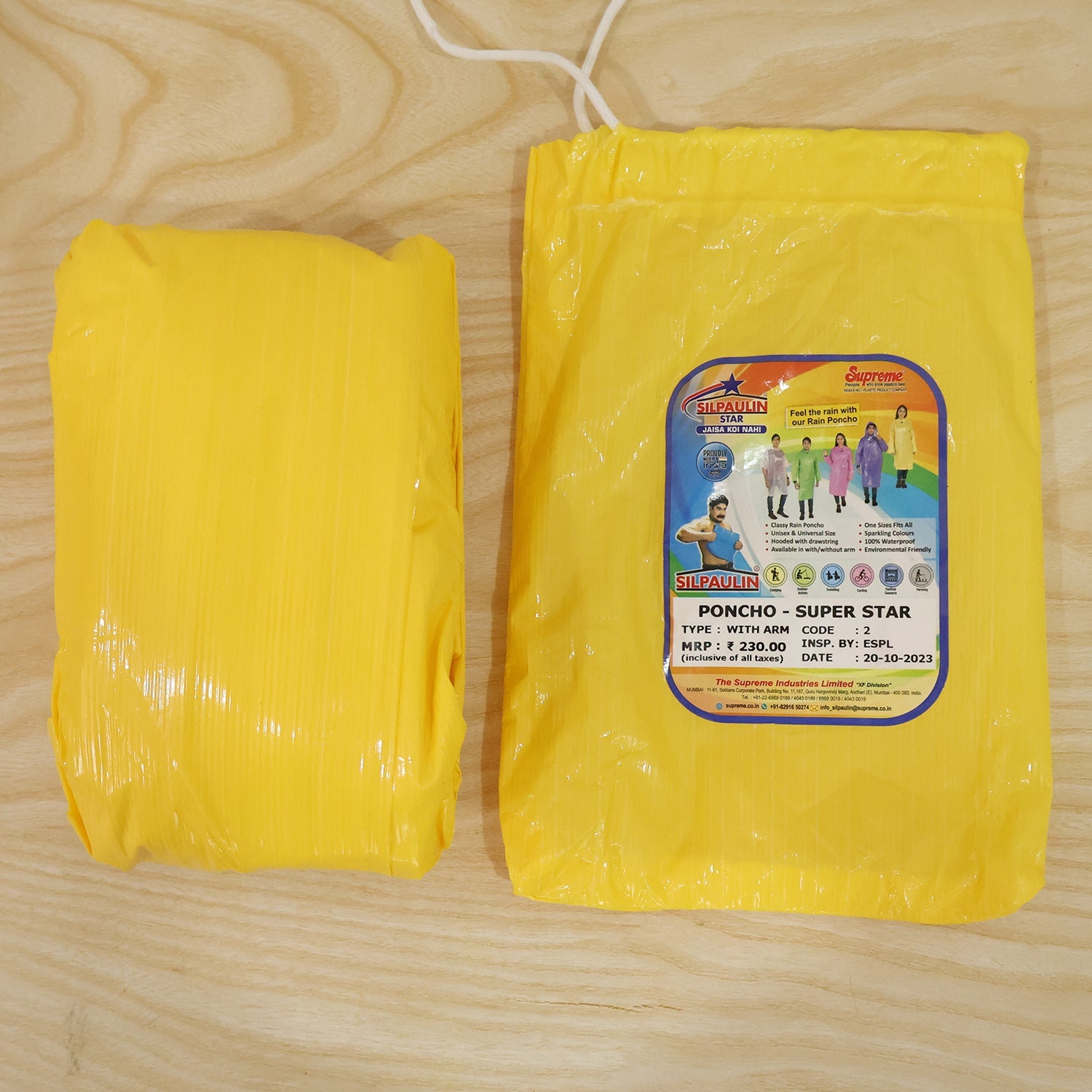 Reusable Waterproof Raincoat Hooded Long Rain Poncho Yellow (1 Pc)