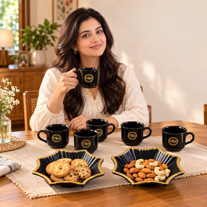 Wukusy star-shaped snack serving bowl and tea cup set with platter, 8-piece gift set for serving snacks and tea.