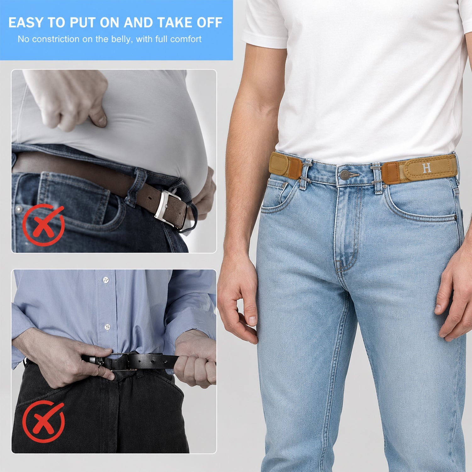 Adjustable Buckleless Elastic Waist Belt Hooks For Jeans And Trousers (2 Pc Set)