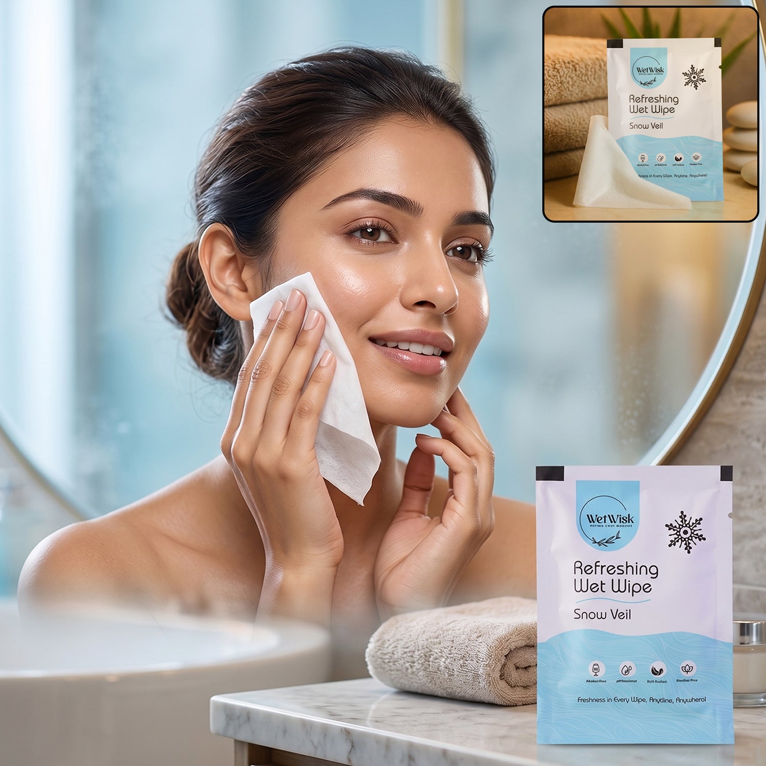 Snow Veil Refreshing Wet Wipes Face Body Hand Cleansing Wipes (1 Pc)