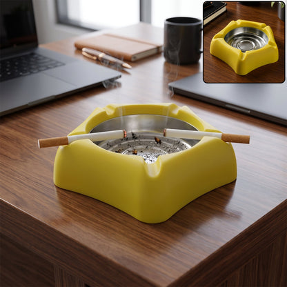 Heat Resistant Silicone Ashtray With Stainless Steel Inner Tray (1 Pc)