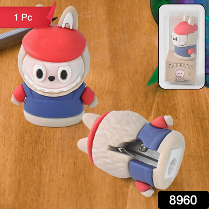 Wukusy cartoon-shaped pencil sharpener with built-in eraser, colorful fun stationery for office or school use.