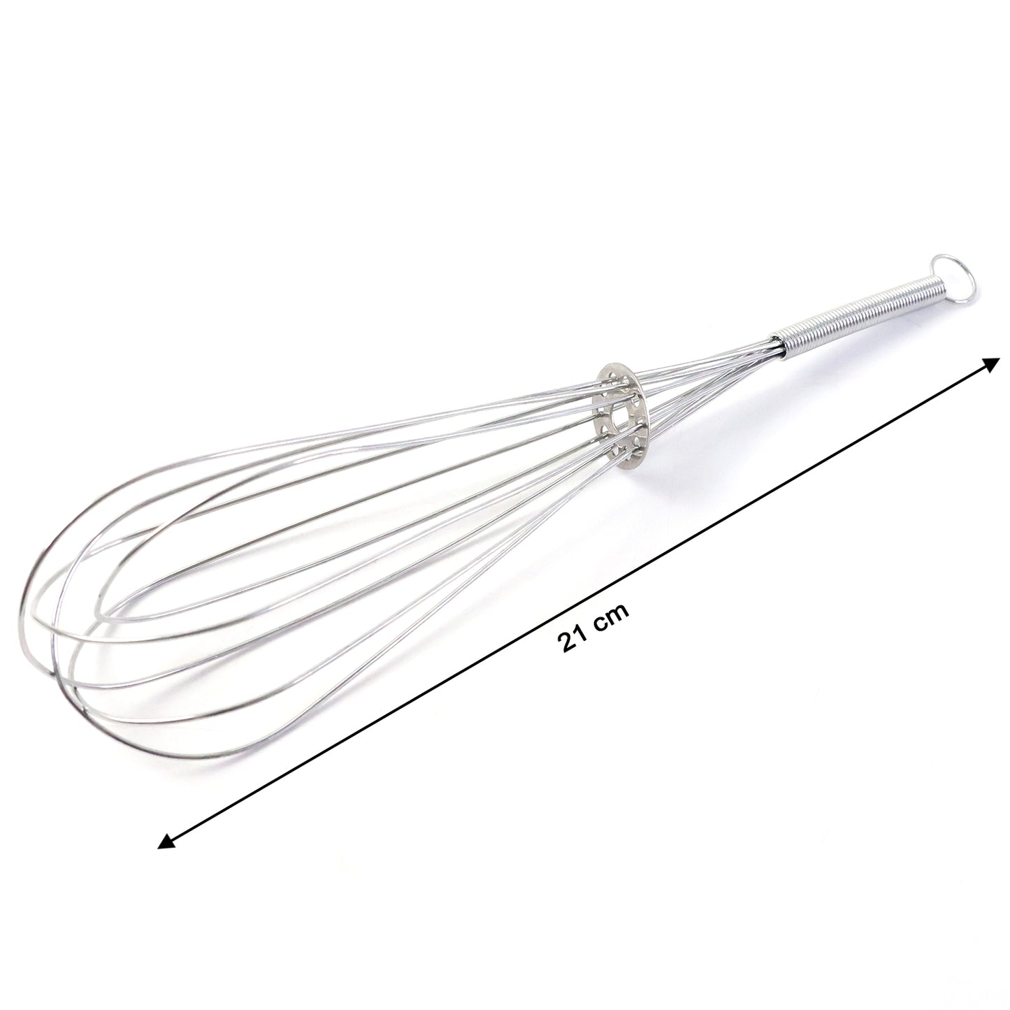 Stainless steel manual egg beater whisk by Wukusy with ergonomic handle and rotating beaters for kitchen mixing tasks.