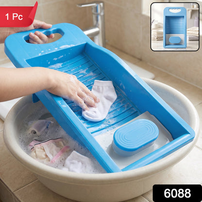 Wukusy portable plastic mini washing board with soap holder for laundry, ideal for washing socks and small garments.
