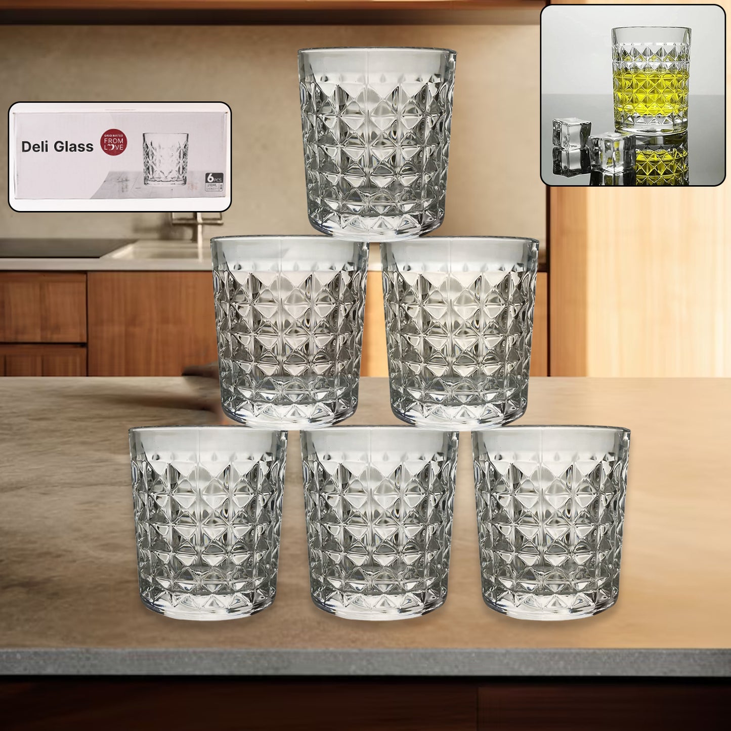 Premium Crystal-style Glass Tumbler Set (6 Pc  210 Ml)