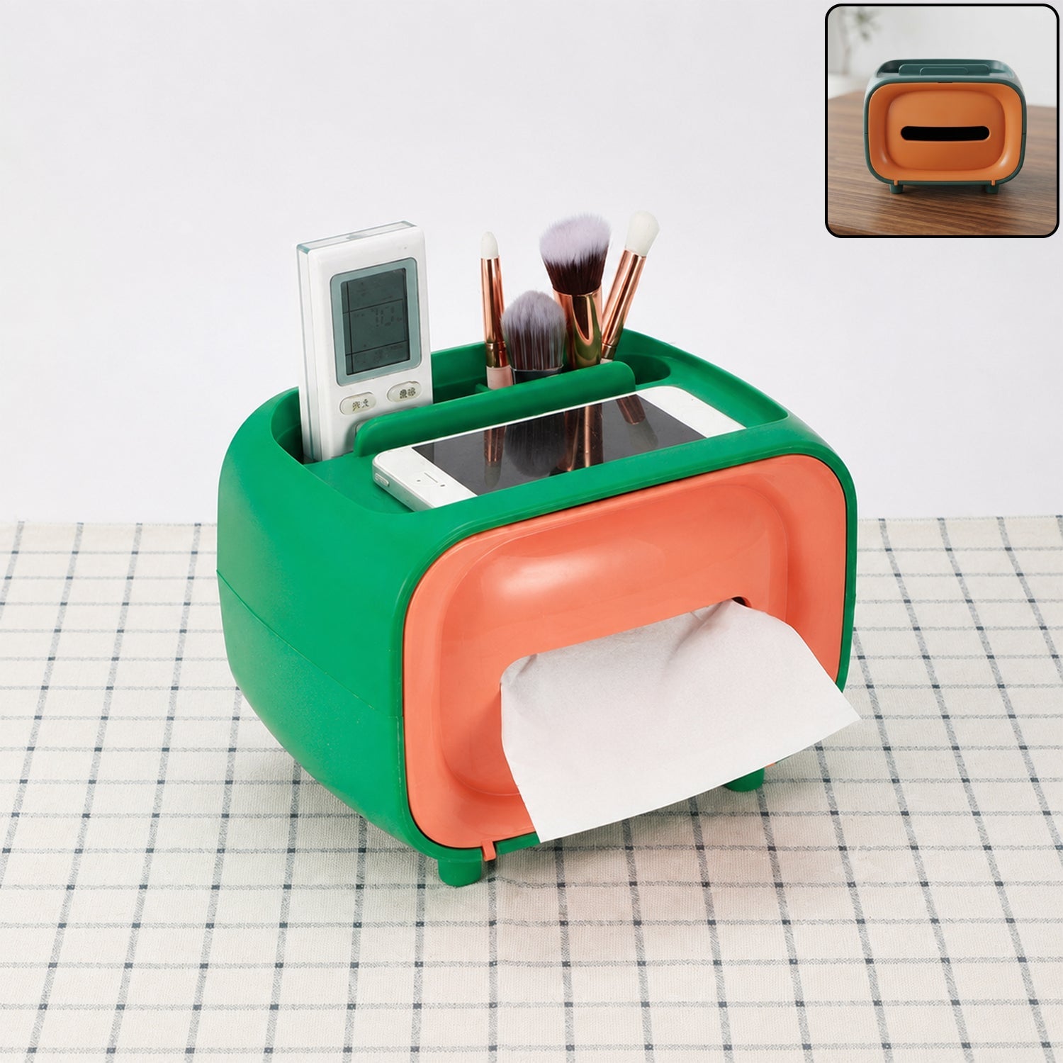 Plastic Desktop Tissue Storage Box With Top Organizer For Home And Office (1 Pc)