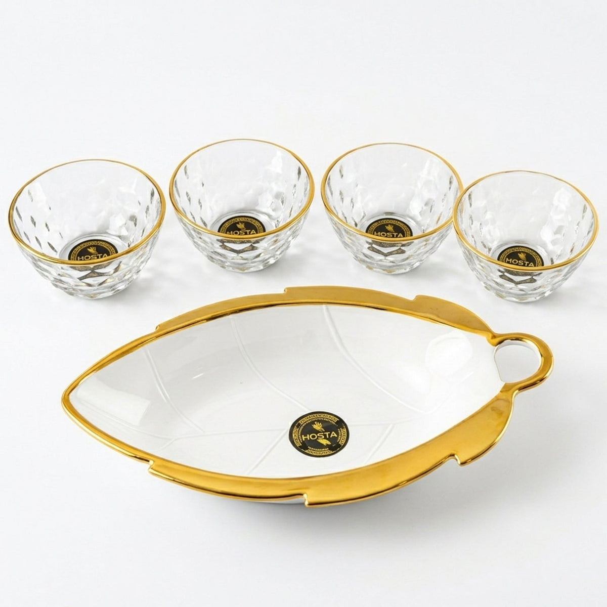 Glass Bowl  Leaf Platter Gift Set For Dry Fruits  Snack Serving (5 In 1)