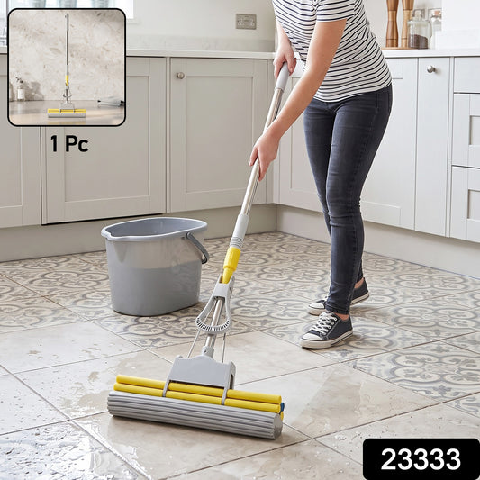 Sponge Floor Mop With Steel Telescopic Handle And Manual Wringer System (1 Pc)