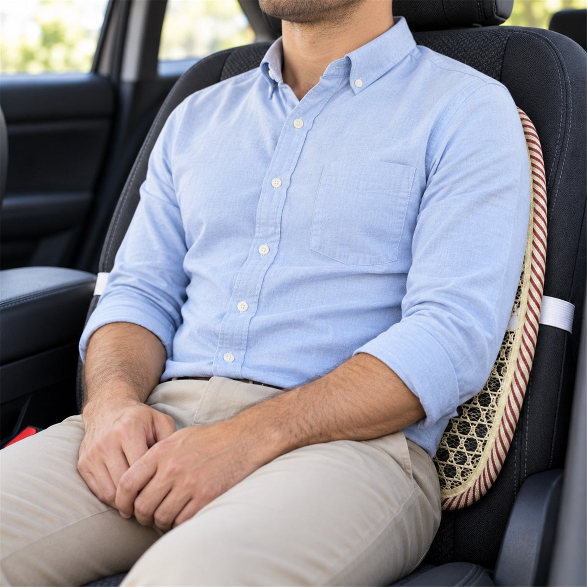Wukusy car seat mesh back support with curved frame and elastic strap backrest