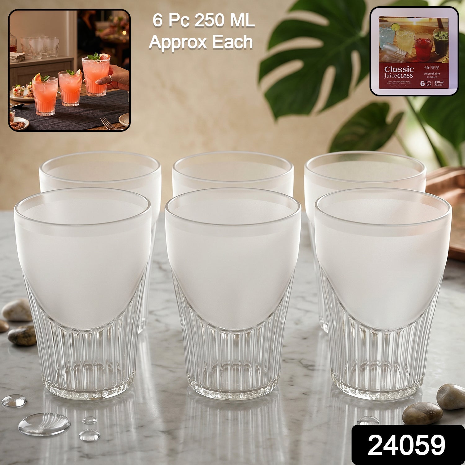 Classic Plastic Juice Glass Set Unbreakable Water Tumbler For Home (6 Pc Set)