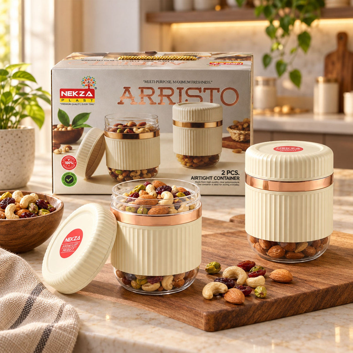 Dry Fruit Storage Containers With Threaded Lids And Clear Bases (2 Pc Set)