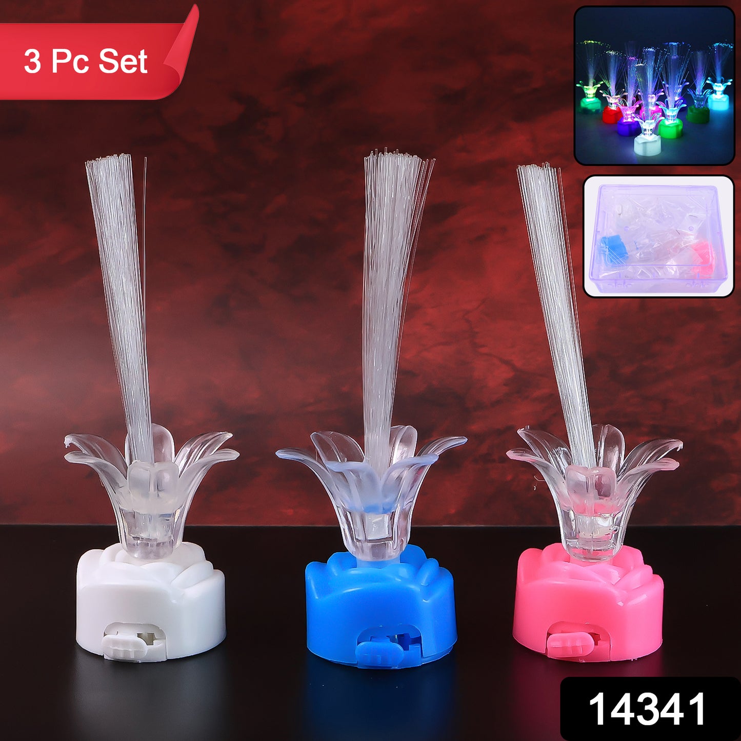 Multi-color Led Fiber Optic Flower Night Lamps (Mix Color  3 Pc)