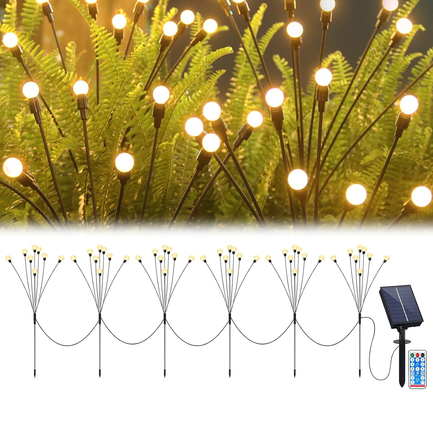 Solar-powered warm white garden ball light set by Wukusy, featuring round illuminated garden decor for outdoor ambiance.