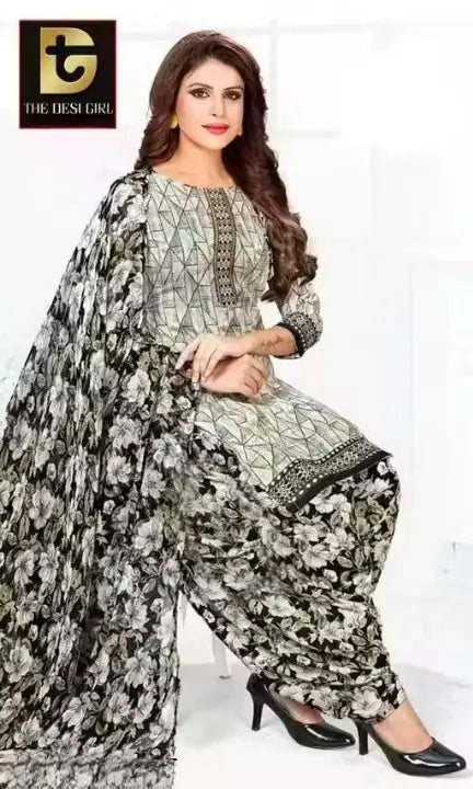 Women & Girls Crepe/Polyester Leon Printed Unstitched Suit & Dress Material with Chiffon Dupatta