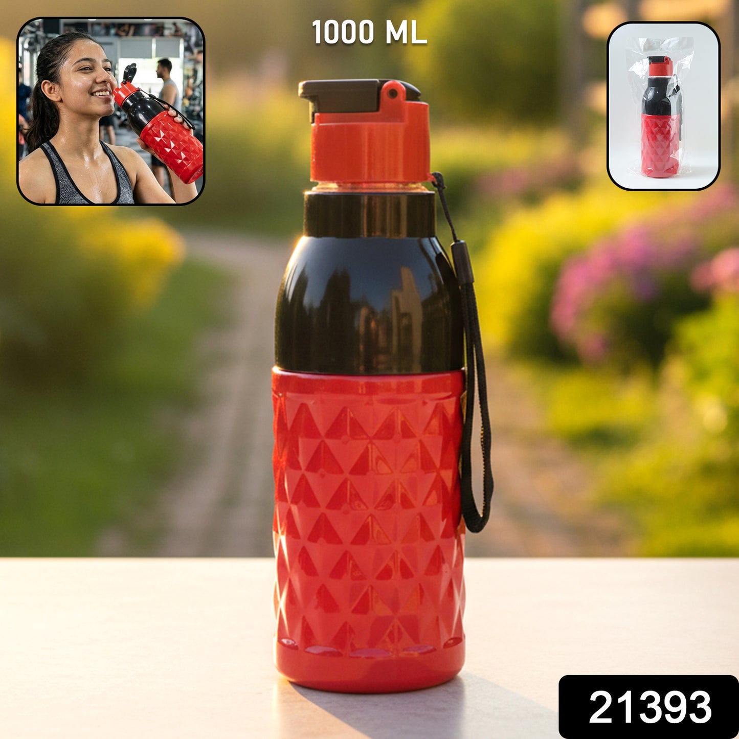 Wukusy plastic 1000 ml sports water bottle with secure screw-on lid and ergonomic design for hydration during activities