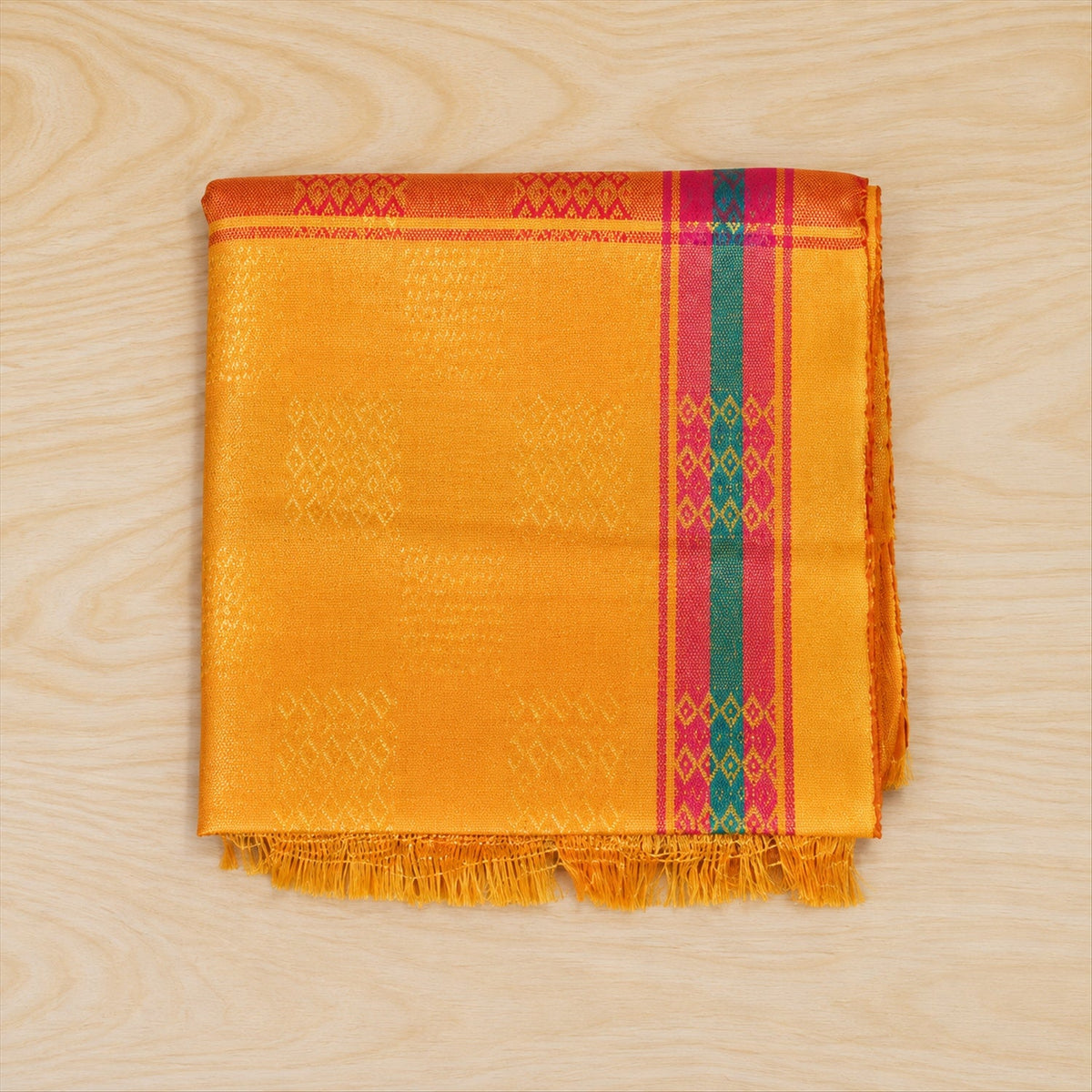 Wukusy festive shawl dupatta with contrast striped borders, 126x48 cm, featuring vibrant patterns and elegant fabric.