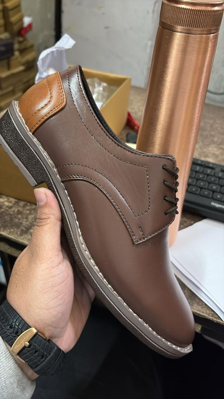 Stylish Vegan Leather Semi Casual Brown Lace Up Shoes - Size = 7