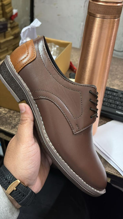 Stylish Vegan Leather Semi Casual Brown Lace Up Shoes - Size = 7