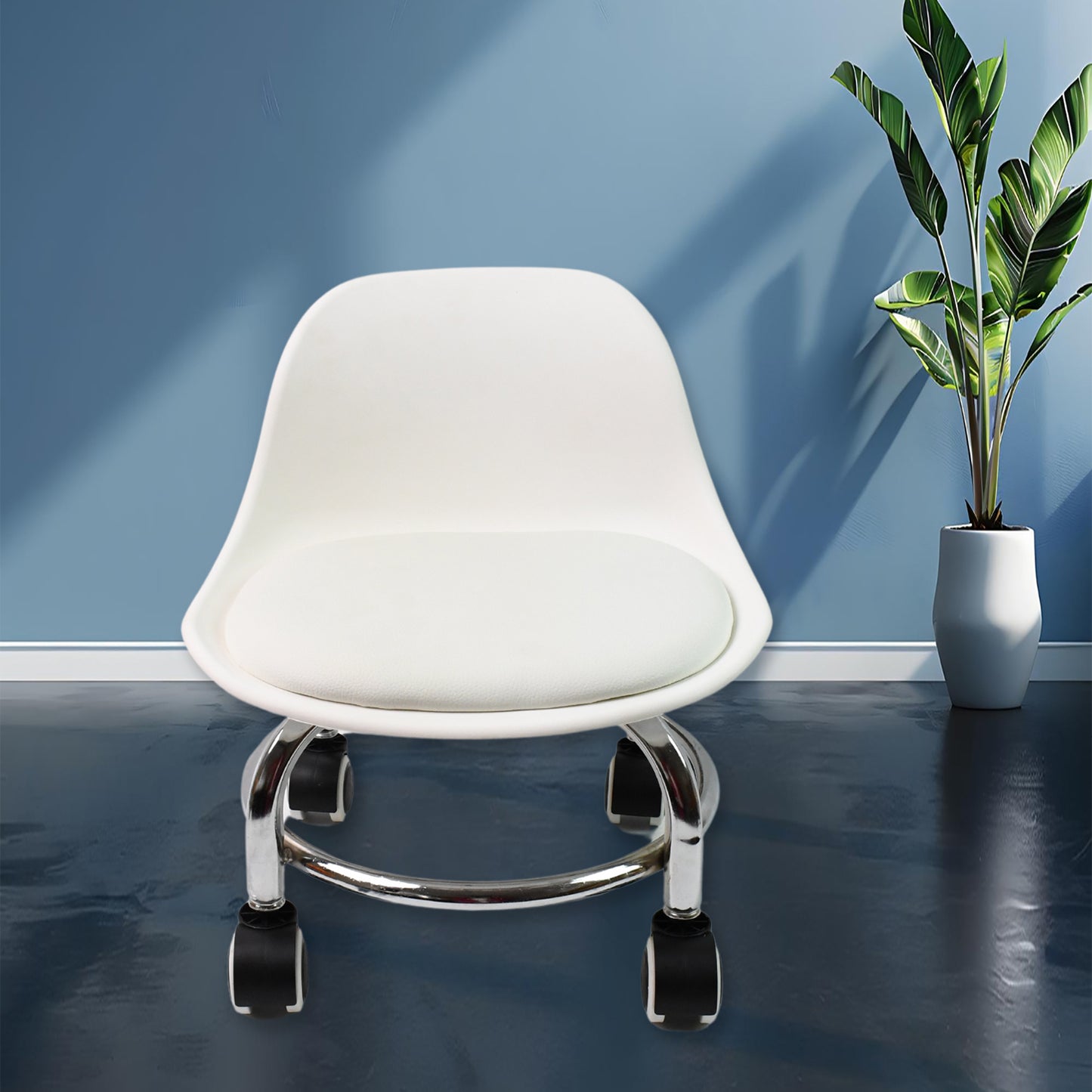 Wukusy 4054 low round rolling stool with wheels, multi-color pedicure or office stool for home, fitness, or garden use