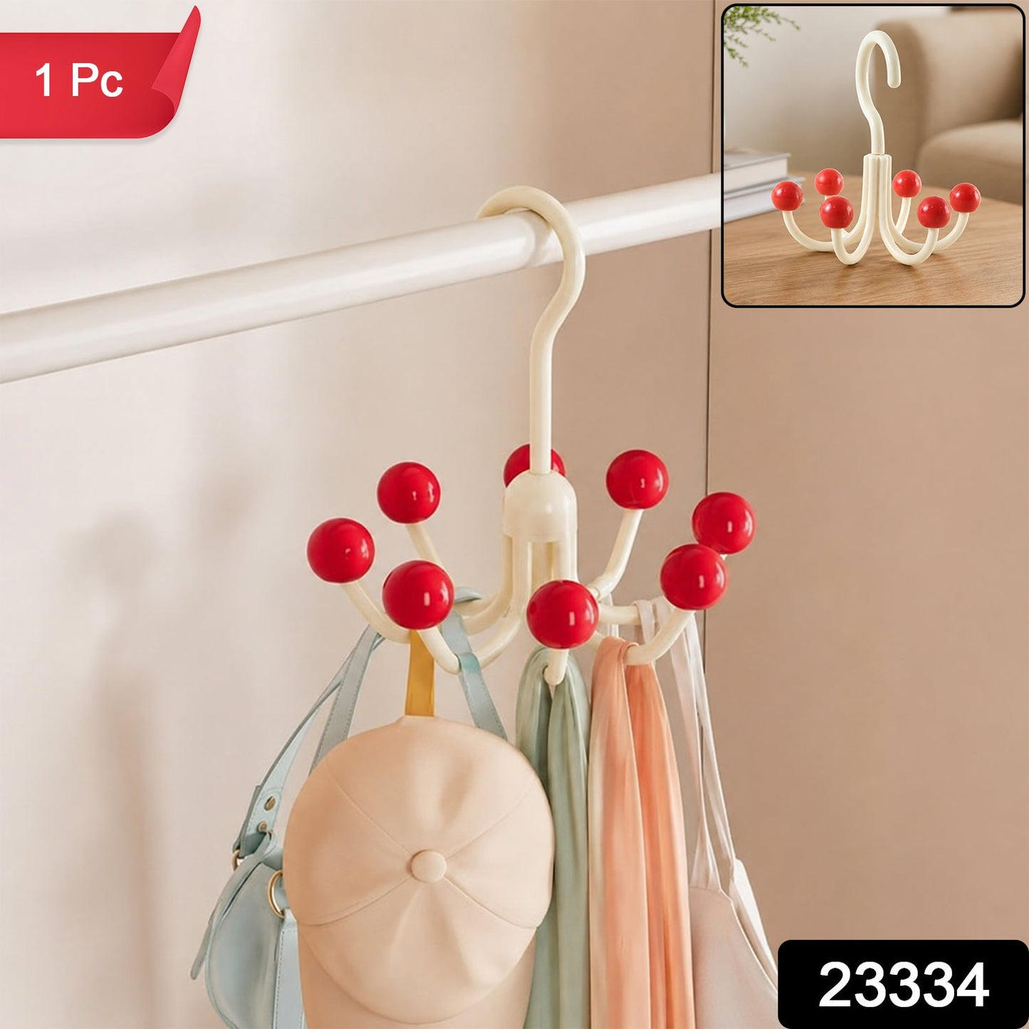360 Degree Rotating Multi Arm Hanger Hook For Wardrobe Storage And Bags (1 Pc)
