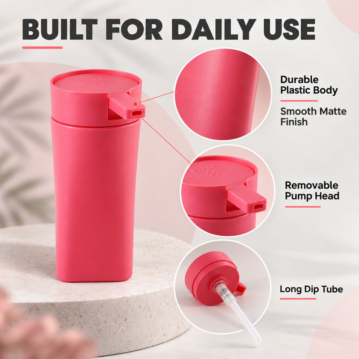 Wukusy liquid soap dispenser bottle with press pump, refillable hand wash bottle in clear plastic with white pump.