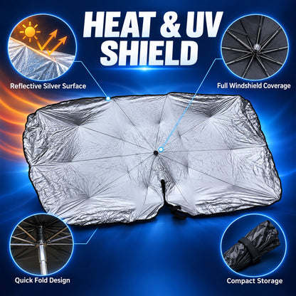 Mix Design Car Windshield Umbrella Sunshade With Compact Storage Sleeve (1 Pc)