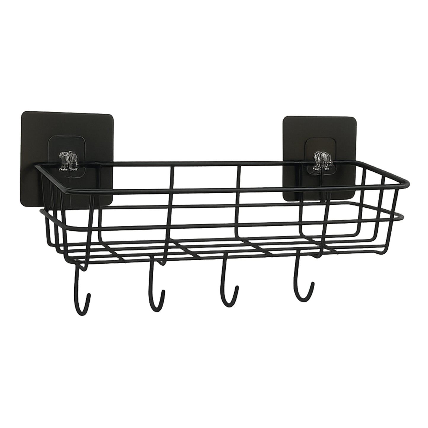 Set of two heavy-duty Wukusy self-adhesive wall storage baskets with hooks, ideal for organizing home spaces.