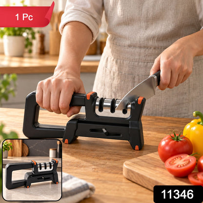 Manual Metal Knife Sharpener With 3 Stage System And Ergonomic Non Slip Handle