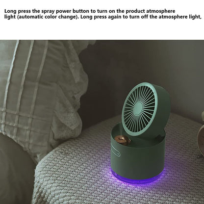Wukusy 7615 mini desktop cooling fan with rotating spray humidifier, small water tank, automatic shaking head, compact for home use